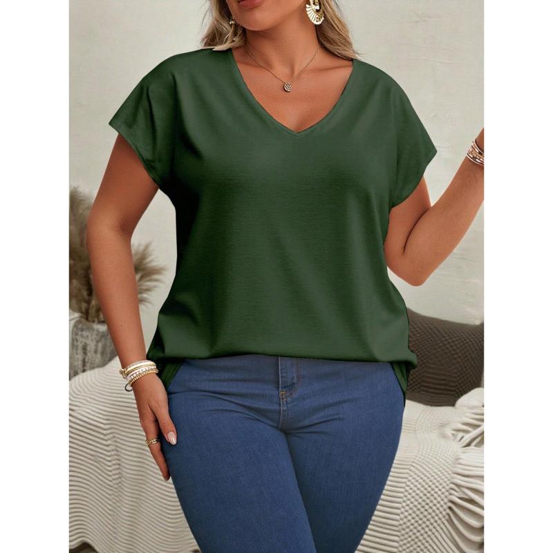 Women Short Sleeve Top Summer Basic Shirt V Neck Gradient Tie Dye Tee Tunic Tops