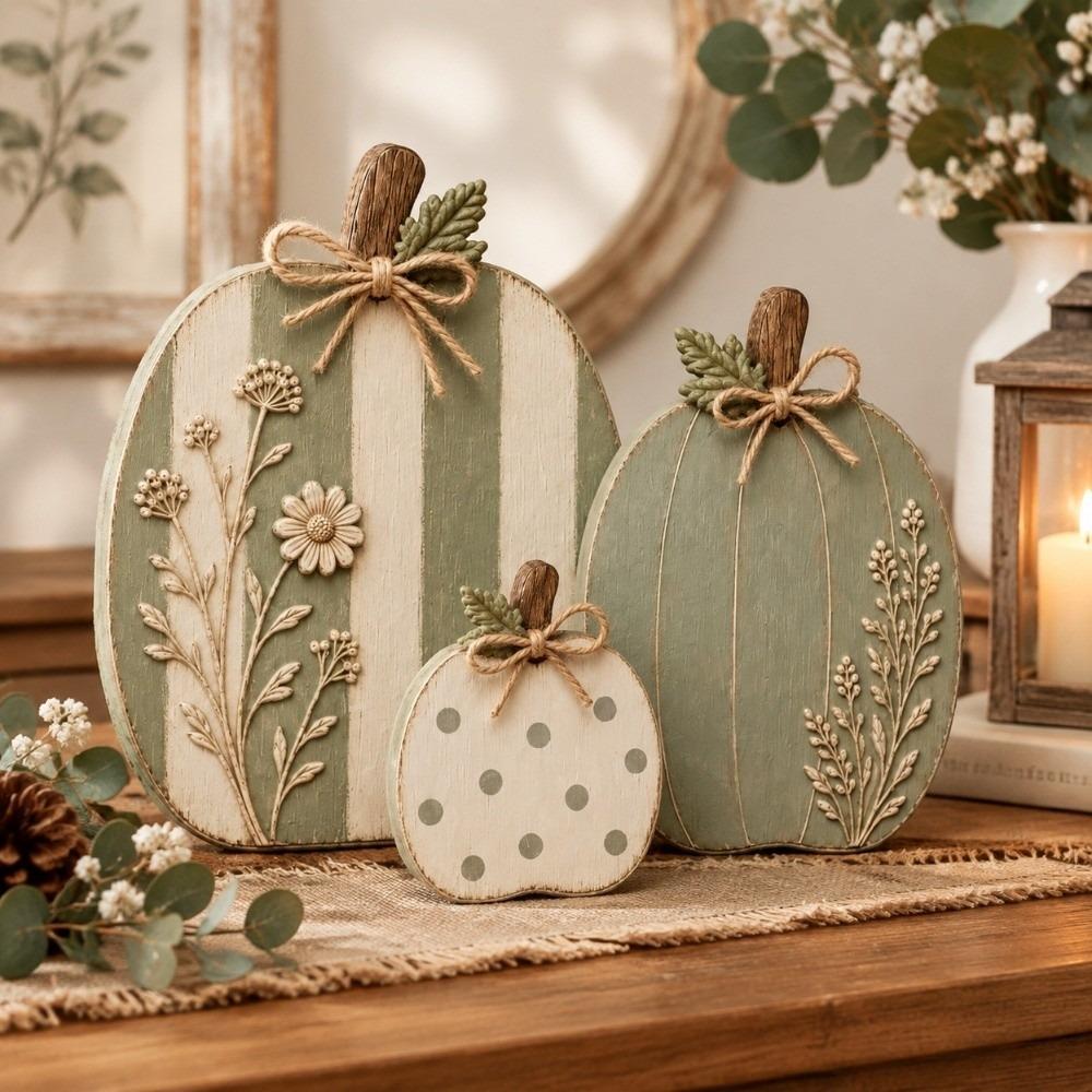 3 pcs Dots Flower Wildflower Pumpkin Figurine Home Decor Tabletop Ornament Fall Season