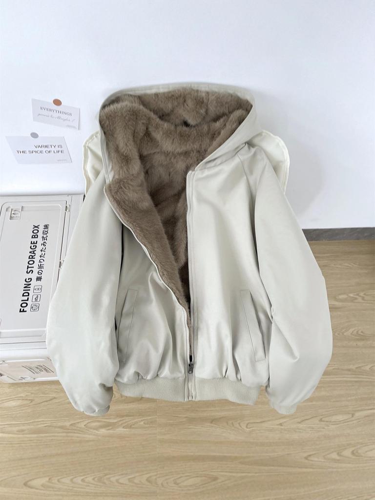 Unisex Reversible Hooded Cotton Jacket with Thick Velvet for Winter