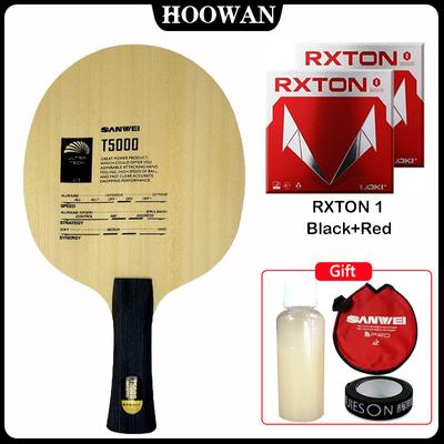 Original SANWEI T5000 CARBON Table Tennis Racket Blade (5+2 Carbon)+RXTON 1 Rubber(Black+Red) T5000 Ping Pong Blade