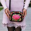 Peony Embroidery Flower Shoulder Bag Canvas Zipper Flower Purse Wallets  Daily