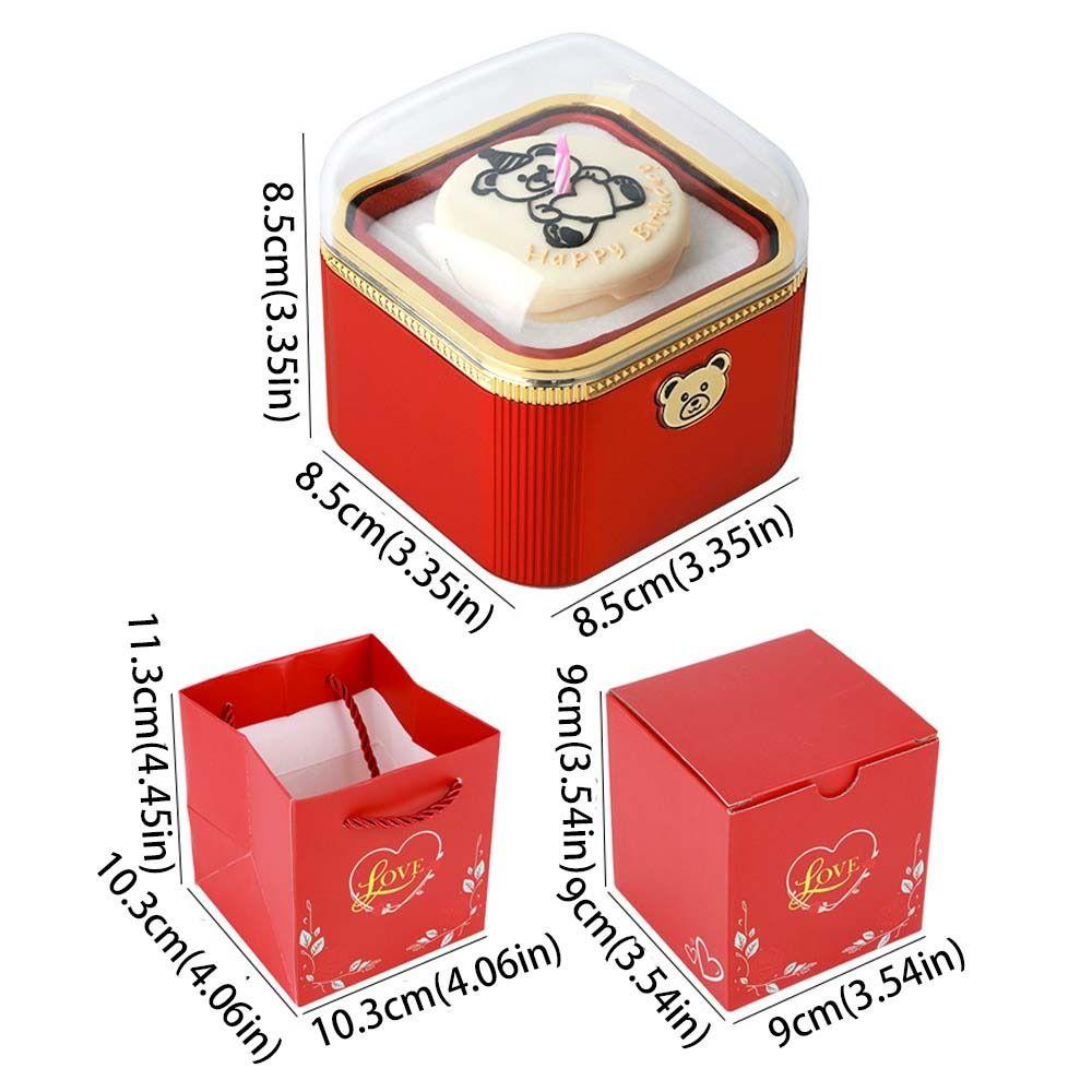 Packaging Box Cartoon Bear Flip Ring Box Romantic Cute Rotating Jewelry Box Automatic Mini Cake Gift Box Anniversary Celebration