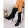 Big Size Pointed Toe High Heel Fashion Boots 2025 Winter New Pleated Mid-leg Boots for Women