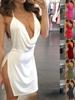 Seksowna elegancka sukienka kopertowa głęboki dekolt w serek rozcięcia po bokach obcisła sukienka damska Spaghetti pasek Halter dopasowana sukienka Club Party Vestidos