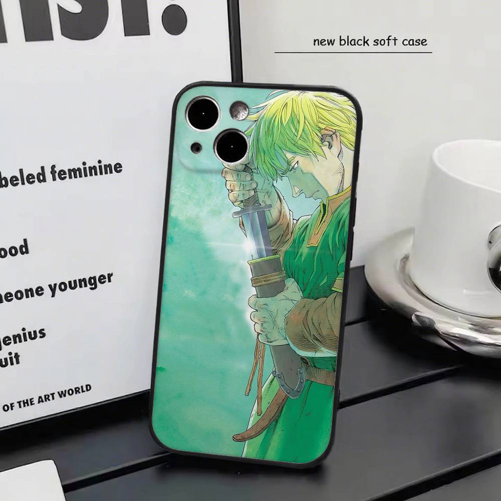 v-Vinland Saga For iPhone 13,17,11,12,16,14,15,Plus,Pro Max Soft Silicone Black Phone Case