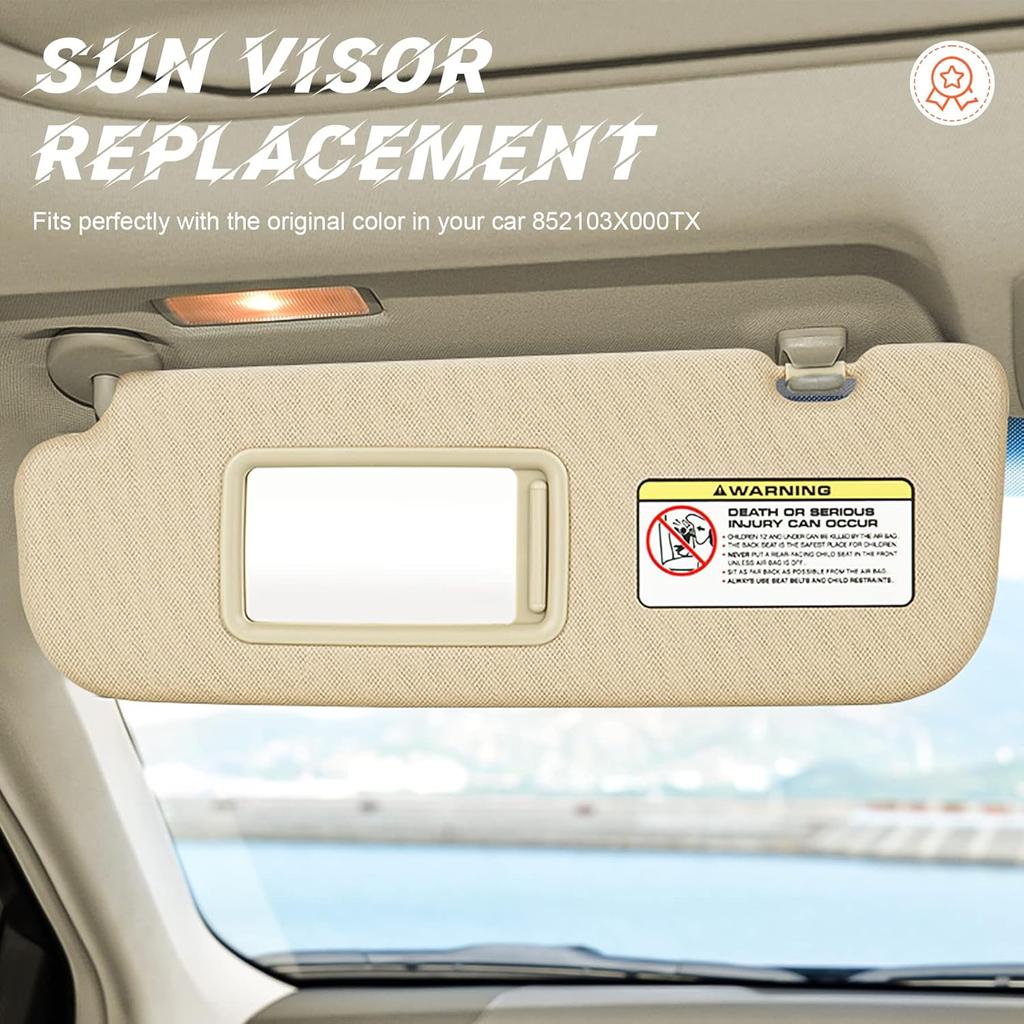 Beige Driver Left Side Sun Visor Replacement Compatible With 2011 2012 2013 2014 2015 Hyundai Elantra Replace 852103X000TX