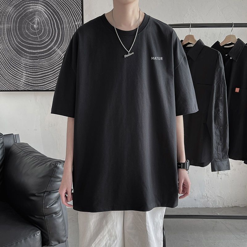 

Модная свободная мужская одежда в корейском молодежном стиле, повседневная, красивая, однотонная, с коротким рукавом, с круглым вырезом, летние тонкие футболки S чёрный