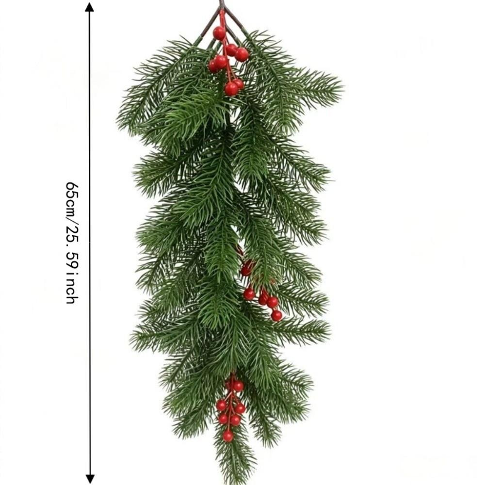 1 pc Plastic Artificial Pine Hanging Spray Realistic Red Berries Teardrop Swag  Front Door