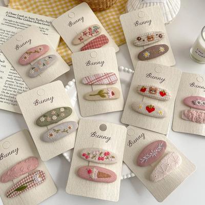 2Pcs Embroidery Flower Children's Hairpin Sweet Hair Clip Bangs Side Clip Hairpin Barrettes Headwear Hair Accessories Headdress