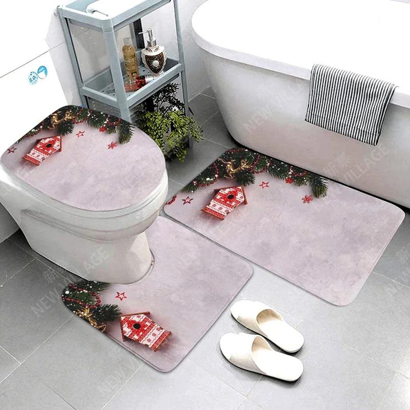 Home Bathroom Floor Mats Christmas Decorations Bath Foot Mat Modern Bathroom Accessories Rug Toilet Mat Bathtub Anti-slip Carpet