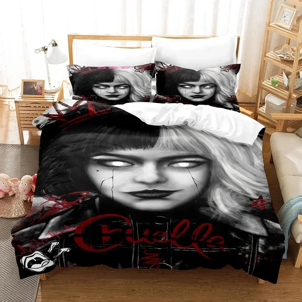 3D Cruella Bedding Set Pillowcase De Vil Printed Bed Set Duvet Cover Pillowcase Bed Linen Sheet Quilt Cover Full Queen King Size