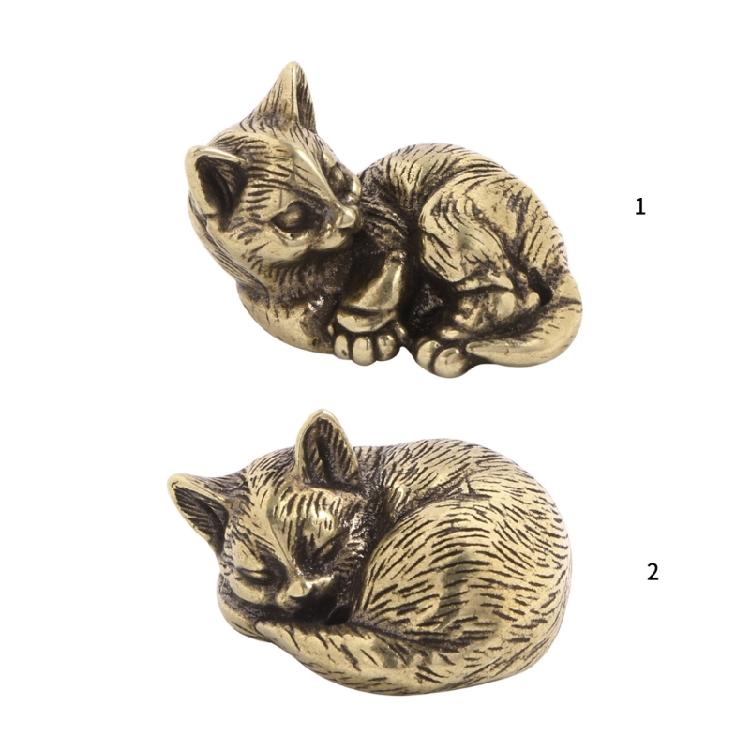 Elegant Brass Cats Figurine Desk Decoration Decorative Metal Statue Teas Room Accessories Car Interior Accessories