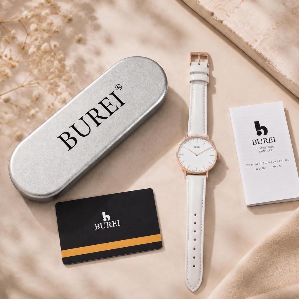 BUREI Analog Japanese Quartz Leather Suitable for Commuting and Lightweight Women's Watch, Movement, Waterproof, Band, Stylish, Brand, Casual,