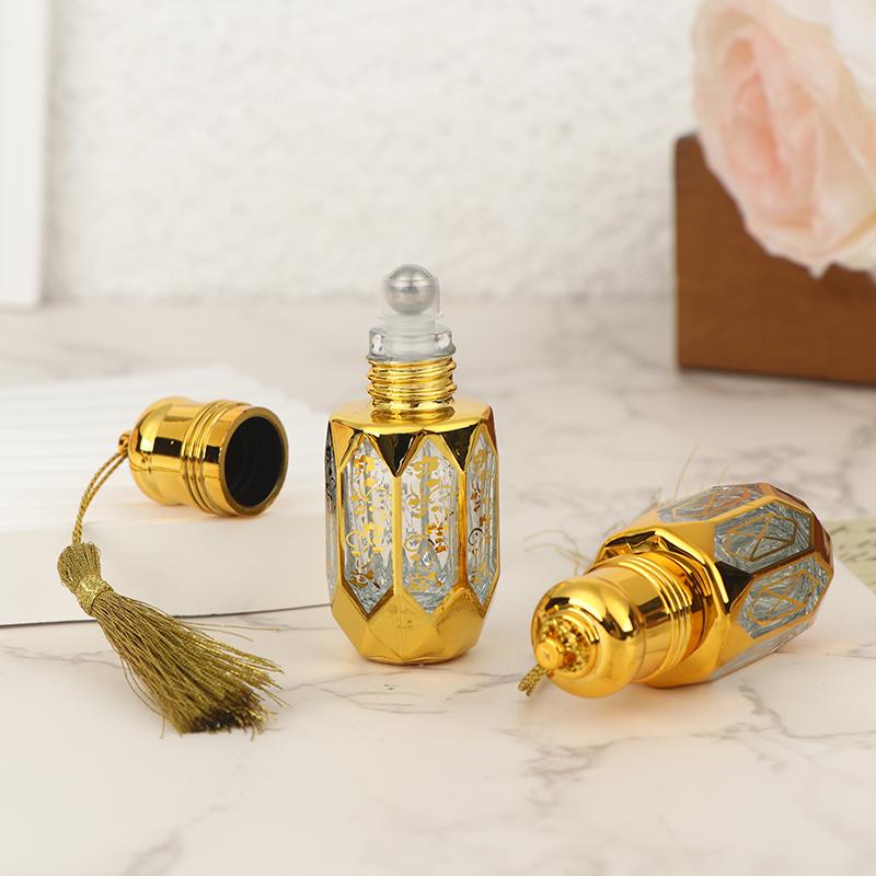 6Ml Mini Steel Ball Roll-On Bottle Luxury Gold Glass Perfume Sample Vials Portable Refillable Bottles Travel