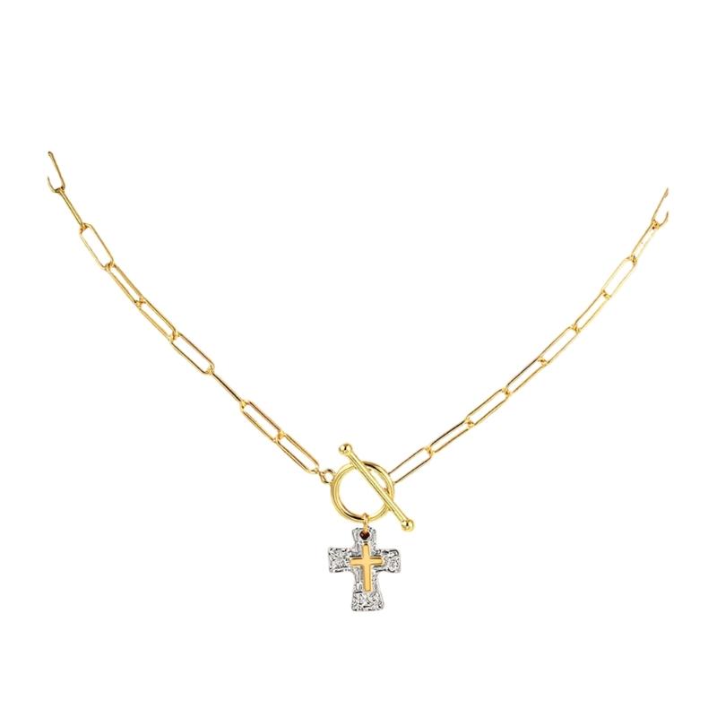 Stylish Religious Crucifix Pendant Necklace Alloy Collarbone Chain Perfect For Everyday Use And Special Occasions