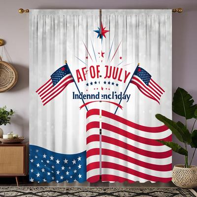 2pcs HD July Independence Day American Flag Decorative Curtain Red Tie Digital Printed Curtain Home Decoration Style Decorati