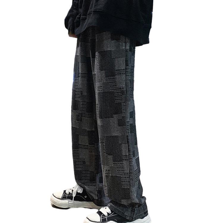 Herrenjeans im Hongkong-Stil, locker mit weitem Bein: Frühlings-Freizeit-Unregelmäßige Quadratische Wischhose