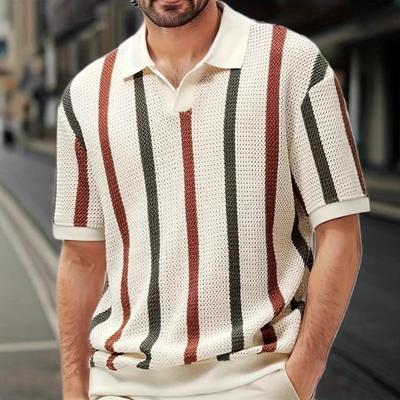 Herren Sommer Kurzarm Einfach Geometrisch Farbblock Gestreift Revers Oberteil
