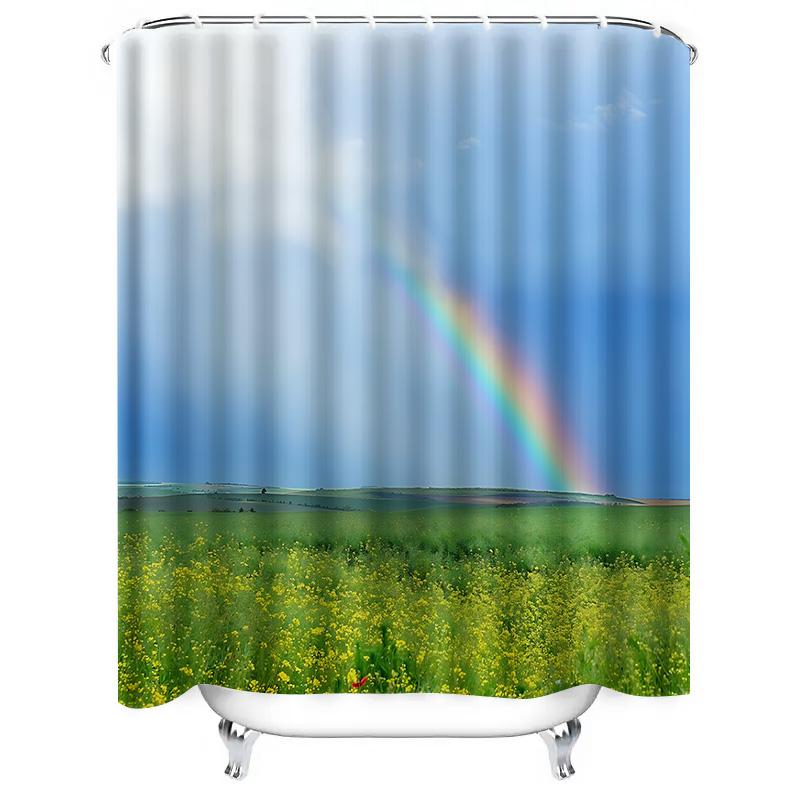 

Rainbow Over Green Field Shower Curtain Waterproof Fabric Decorative For Bathtub Enclosure With Hooks Complimentary Hook W60H190(CM)-1 Pcs
