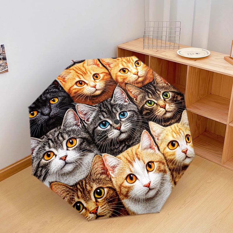 1 PC Automatic Folding Umbrella - Colorful Cat Pattern, Portable & Foldable Design with 8 Ribs, Christmas Birthday Gifts
