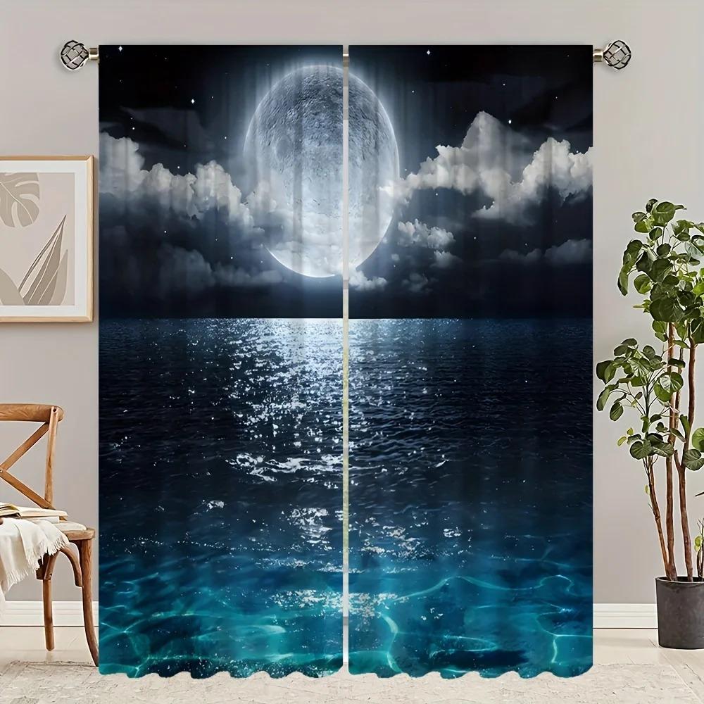 Blue Night Moon Cloud Galaxy Shine Stars Starry Window Curtain Great for Living Area Kids Bedchamber Bathroom Kicthen Door Residence Decoration