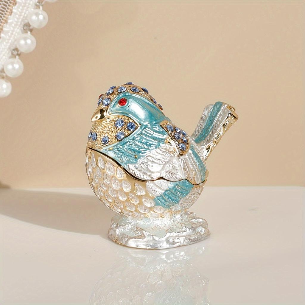 Mini Bird Trinket Box Metal Enameled Animal Figurines Collectable Wedding Jewelry Ring Holder Organizer Home Decor Delicate Gift