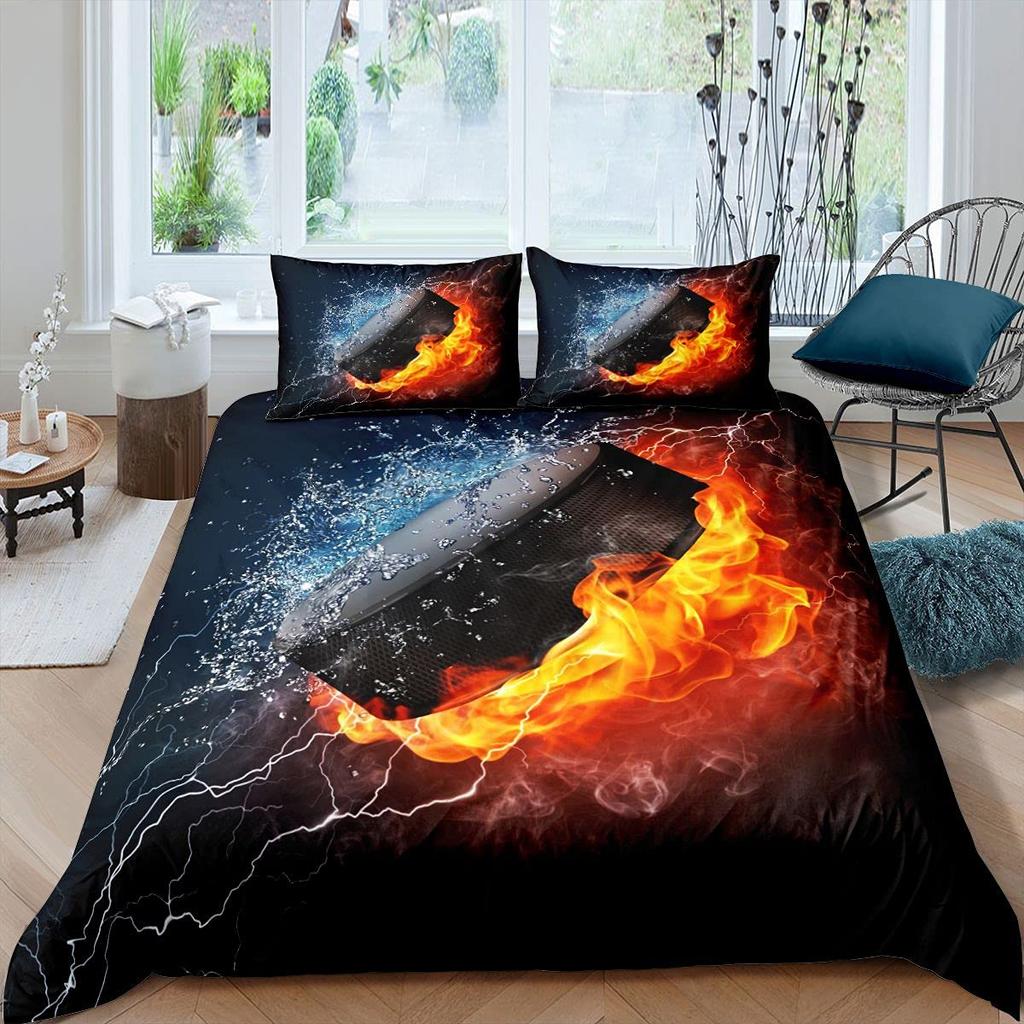 Comforter Ice Hockey Boys Puck King Size Sports Games Theme Bedding Set For Kids Youth Adult Men Winter Match