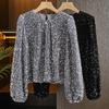Damen Herbst Design Pailletten Langarm T-Shirt Rundhals Design Elegantes Basis Schicht Oberteil