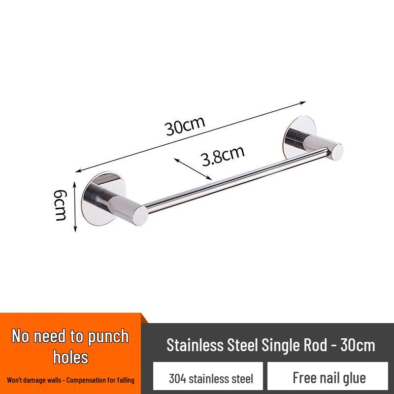 No-Drill Stainless Steel Wall-Mount Towel Bar for Bathrooms
