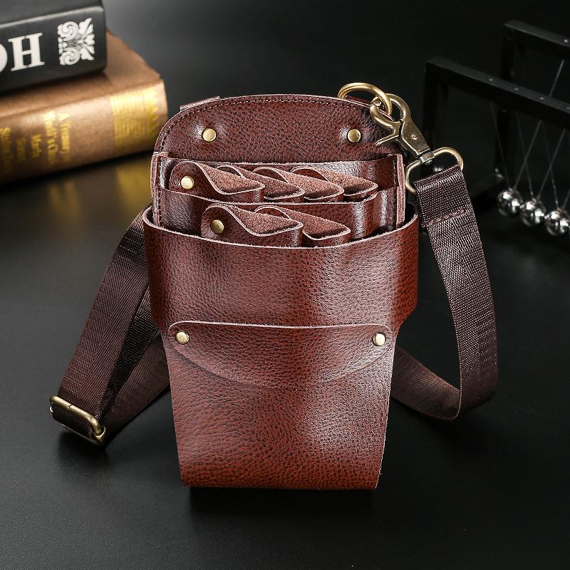 6 Pocket Cowhide Hair Scissor Bag Pet Scissors Storage Holster Pouch Hairdressing Clips Comb Waist Belt Bag Salon Barber Tool