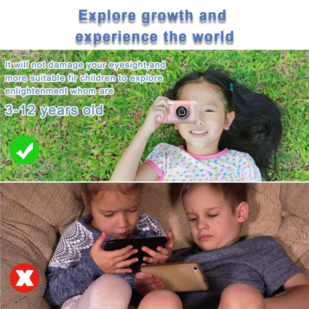 Kids Camera Children Digital Selfie Camera Video Camcorder Toys 180 degrees  Flip Video Camera for Kids Pink