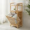 1 Piece Bathroom Shelf with Hamper Laundry Organizer Cabinet Sturdy Slatted