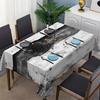 Black White Wood Grain Brush Stroke Print Tablecloth Spill Resistant Wipe Clean Cover For Dining Coffee Kitchen Indoor Decor