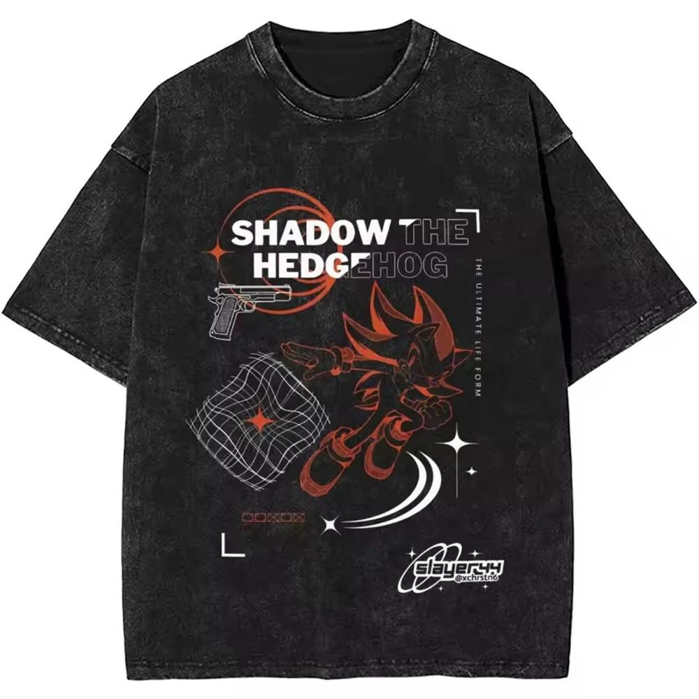 Mens Oversized Shadow Graphic Tee Washed Streetwear TShirt Cotton Casual Black XL