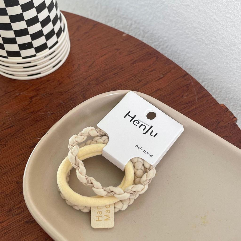 Milk Tea Color Hair Tie Set: New Style, High Elasticity Rubber Bands with Leather Cover for Girls