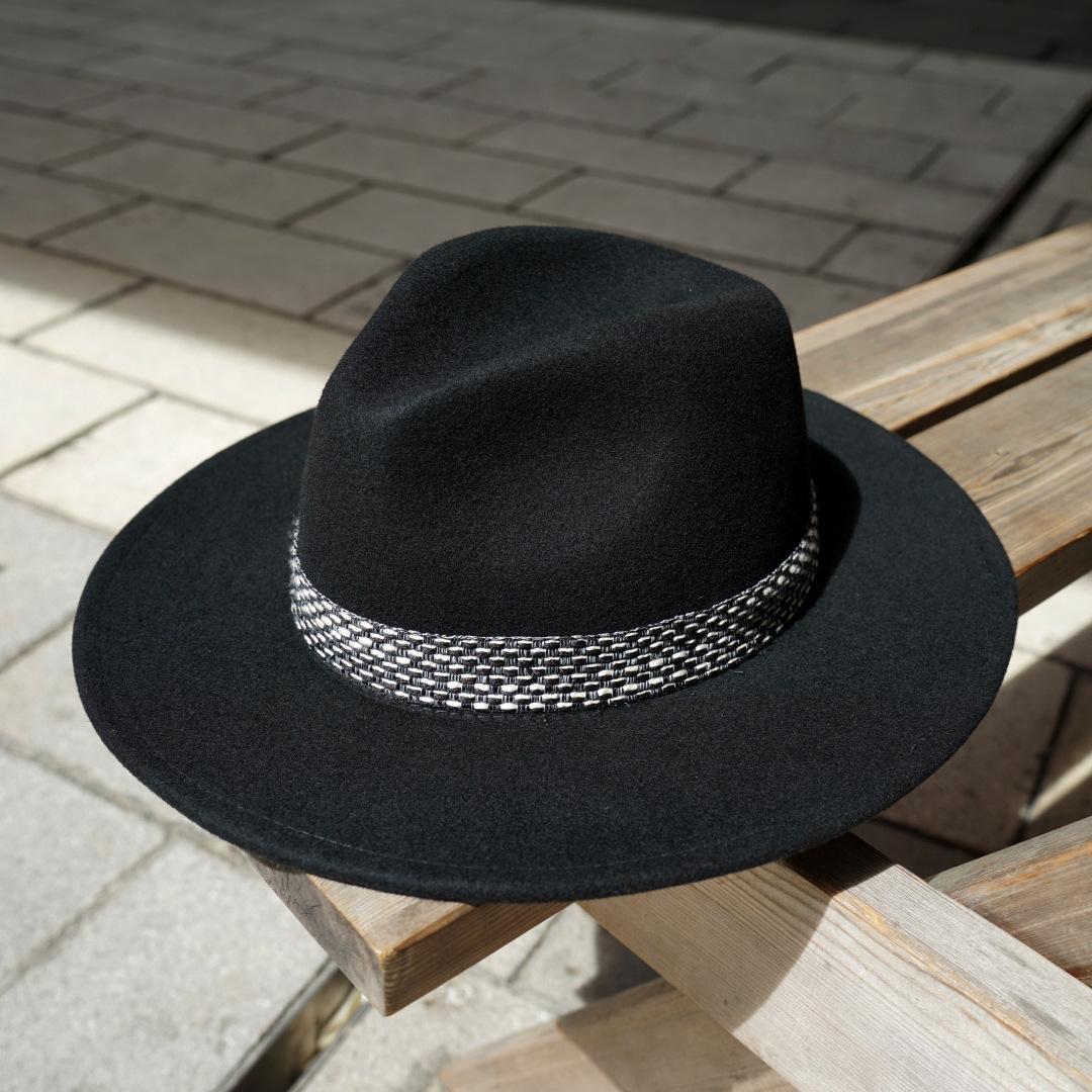 

French Korean Black Xiaoxiang Elegant Retro Wide-Brimmed Woolen Top Hat Men S And Women S Autumn And Winter British Versatile Felt Hat M（56-58cm）