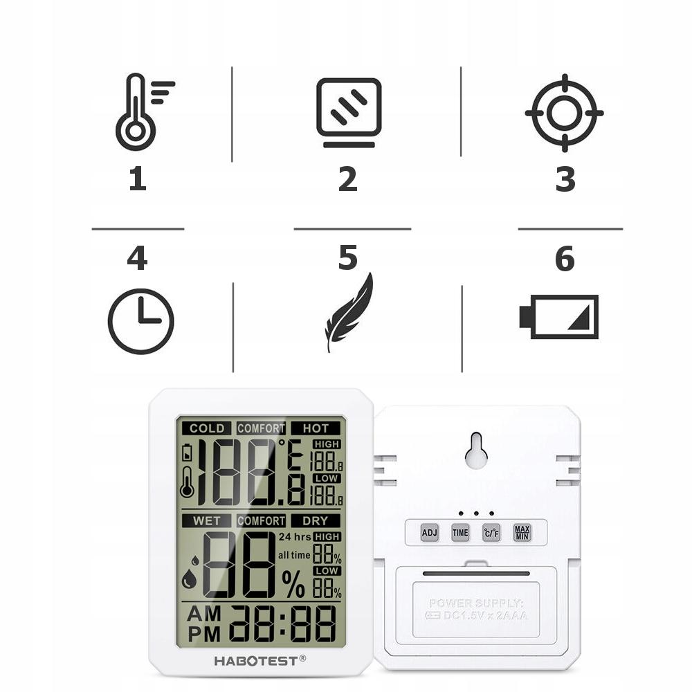Thermo-Hygrometer Temperature Humidity Measurement Easy To Read Large Screen Habotest