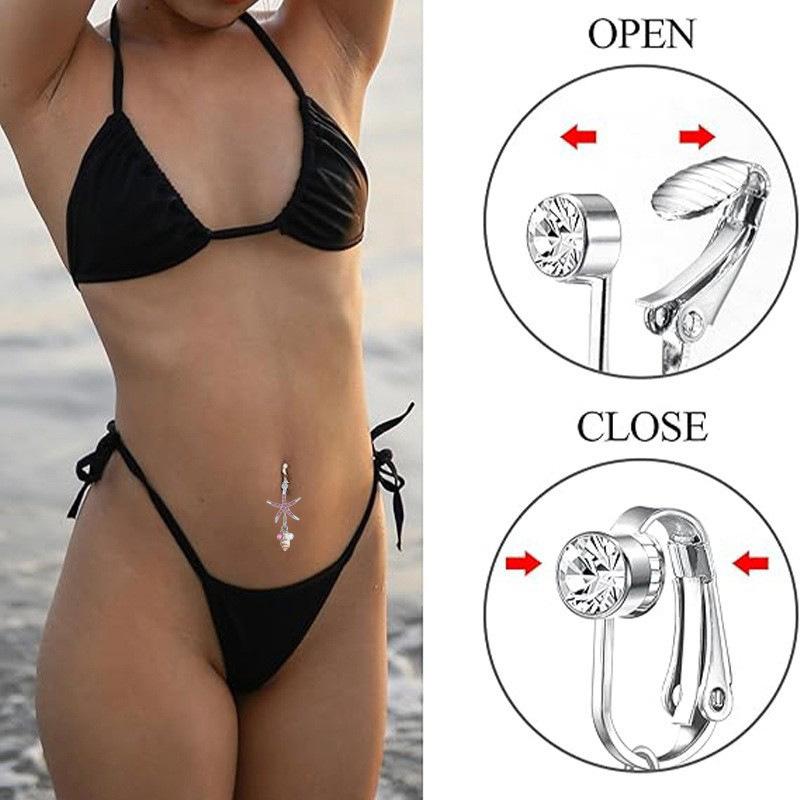 Seestern Diamant Muschel Anhänger Bauchnabelring Clip-On Bauchnabel Fake Piercing Zirkon Knorpel Clip-On Ohrring Körperschmuck
