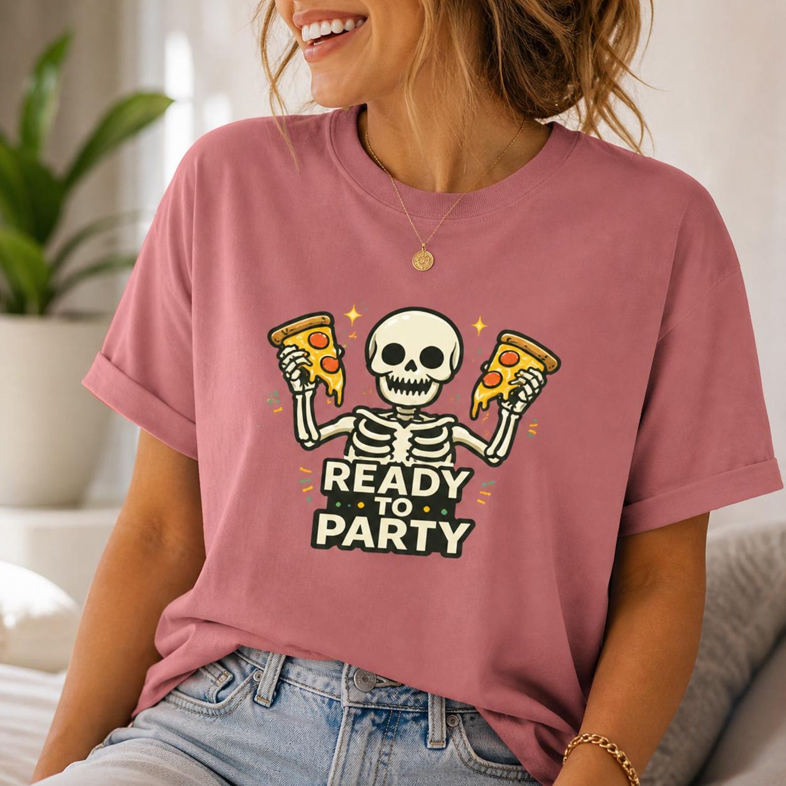 Skeleton Pizza Party Shirt, Funny Halloween Graphic Tee, Spooky Foodie Apparel 4XL