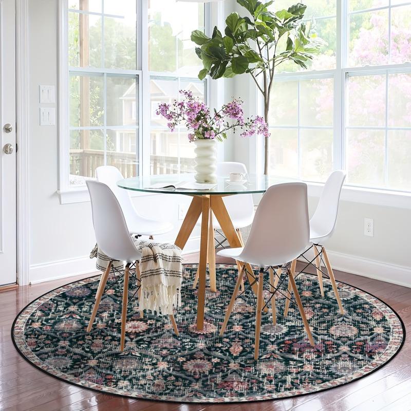 Large Ultra-thin Moroccan Trellis Round Rugs Non-Slip Washable Soft Throw Rug Vintage Circle Carpets for Living Room Bedroom