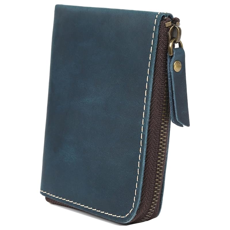 

[YuHaru] men s wallet genuine leather L-shaped zipper cowhide leather navy