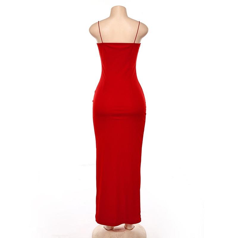 Summer Split Slim Fit Backless Black Sexy Dress Women Sleeveless Strapless Elegant Party Dresses Women Vintage Fashion Club Evening Red Dress 25771