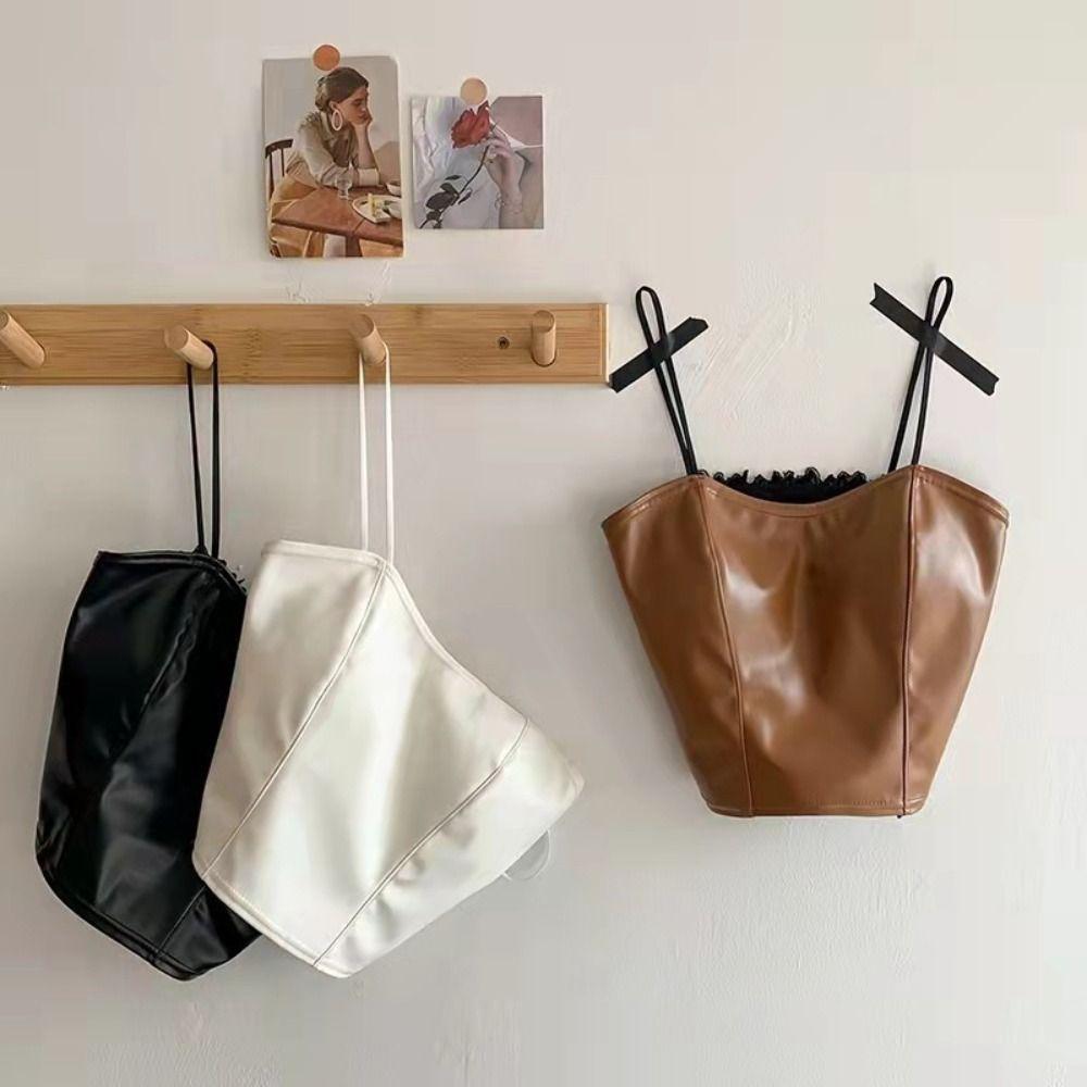 Brassiere Women PU Camisoles Bralette Thin Shoulder Strap Bra Alluring&Innocent Tank Top  Girls