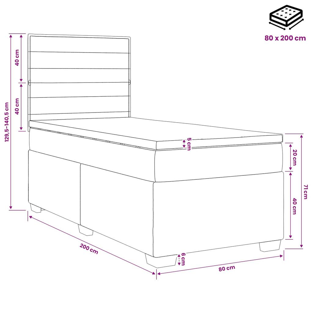 Box Spring Bed with Mattress Dark Grey 80 X 200 Cm Fabric