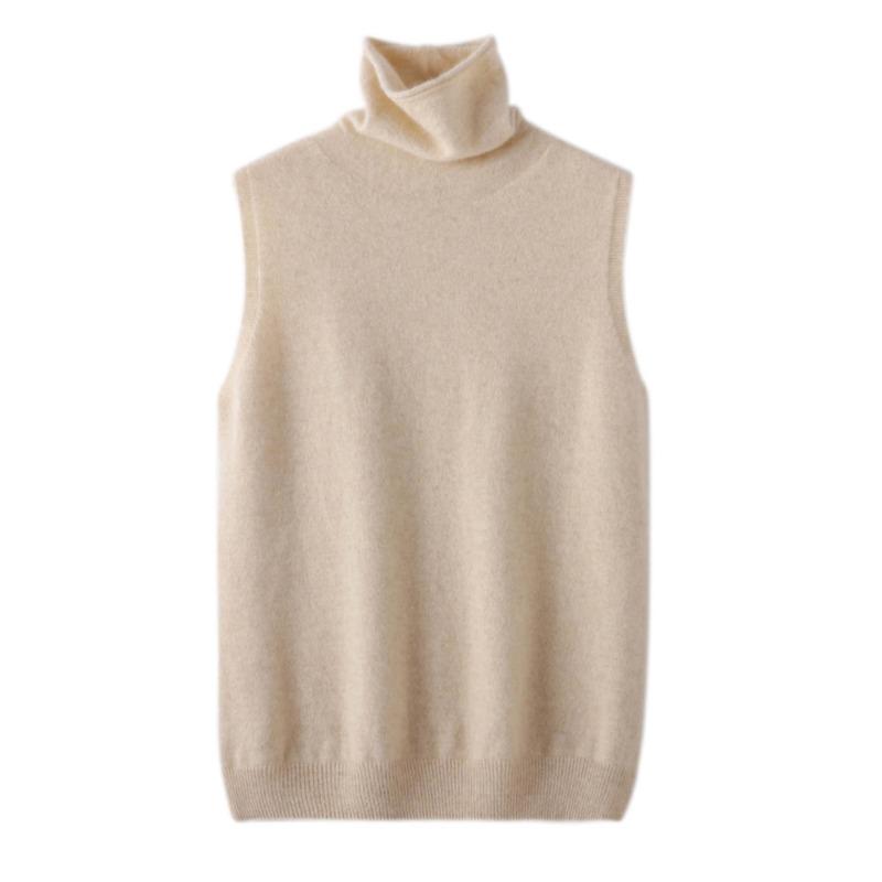 

Sleeveless Pullovers Turtleneck Sweater Waistcoat Wool Knitwear Spring Autumn Winter Fashion Vest Tops S бежевый
