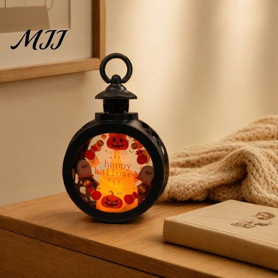 Halloween Pumpkin Lantern Retro Lantern, LED Electronic Candle Light, Vintage Party Table Centerpiece Handheld Decorative Lamp for Bar Haunted