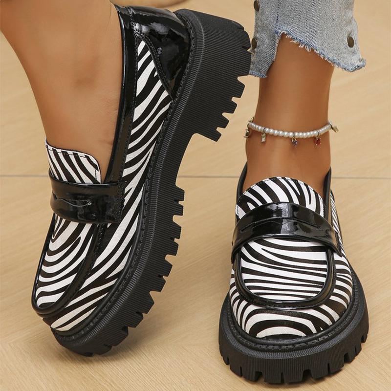 Women's Loafers Fashion Casual Zebra Stripes Loafers Shoes for Women Plus Size New Spring Autumn Round Toe Platform Female Shoes