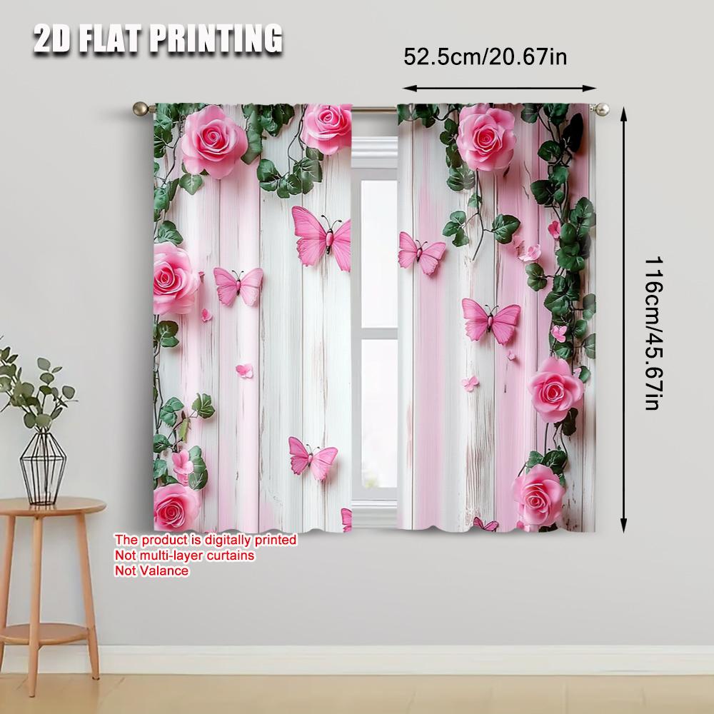 2pcs   Light Filtering Curtains 2D plane printing Garden Butterfly Print Machine Washable Fabric (without rod) Outdoor