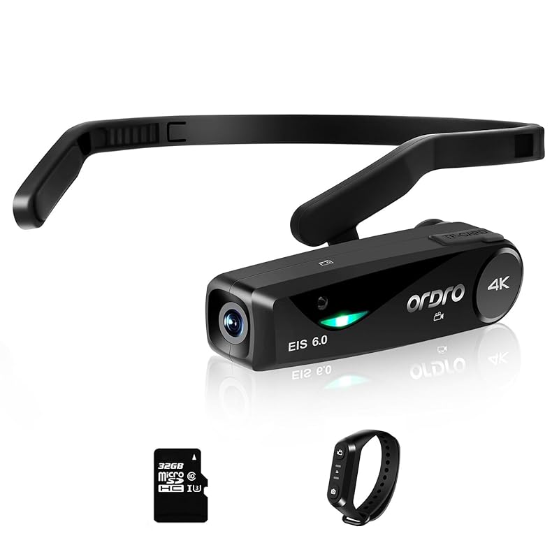 

Ordro EP6 Plus 4K video camera wearable video camera FPV design Vlog 1080P 60FPS WI-FI app control, ultra wide angle 130°, 32G Micro SD,W1 remote