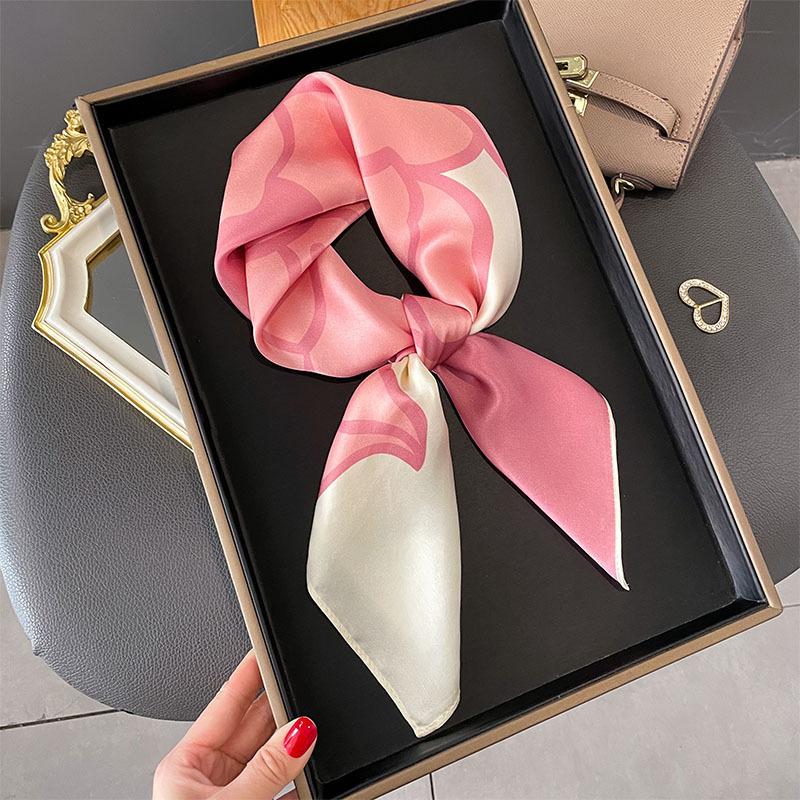 70 Square Scarf Silk Silk Scarf Women's Retro Pink Flower Print Square Scarf Women's Professional Plain Crepe Satin Mulberry Silk Scarf